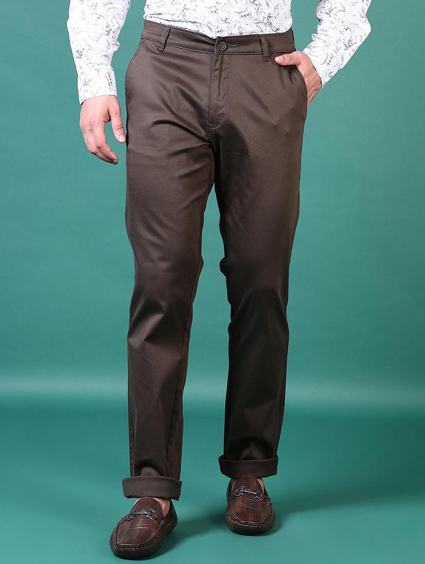 men solid mid rise chinos trouser