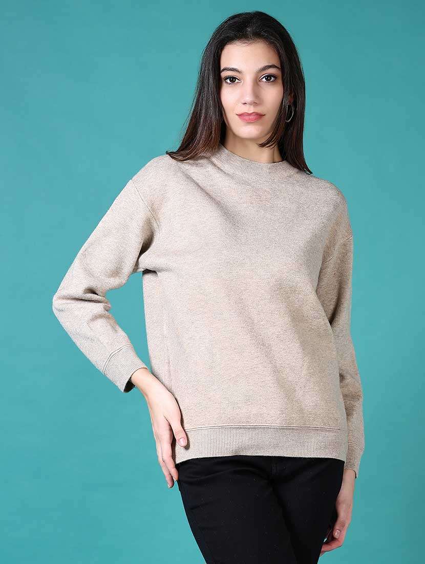 women solid long sleeves pullover - 21630969 -  Zoom Image - 0