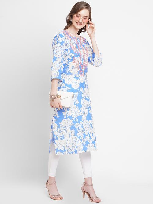 women floral round neck straight kurta - 21631310 - Standard Image - 0