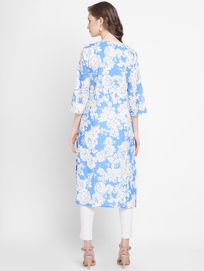 women floral round neck straight kurta - 21631310 - Standard Image - 3