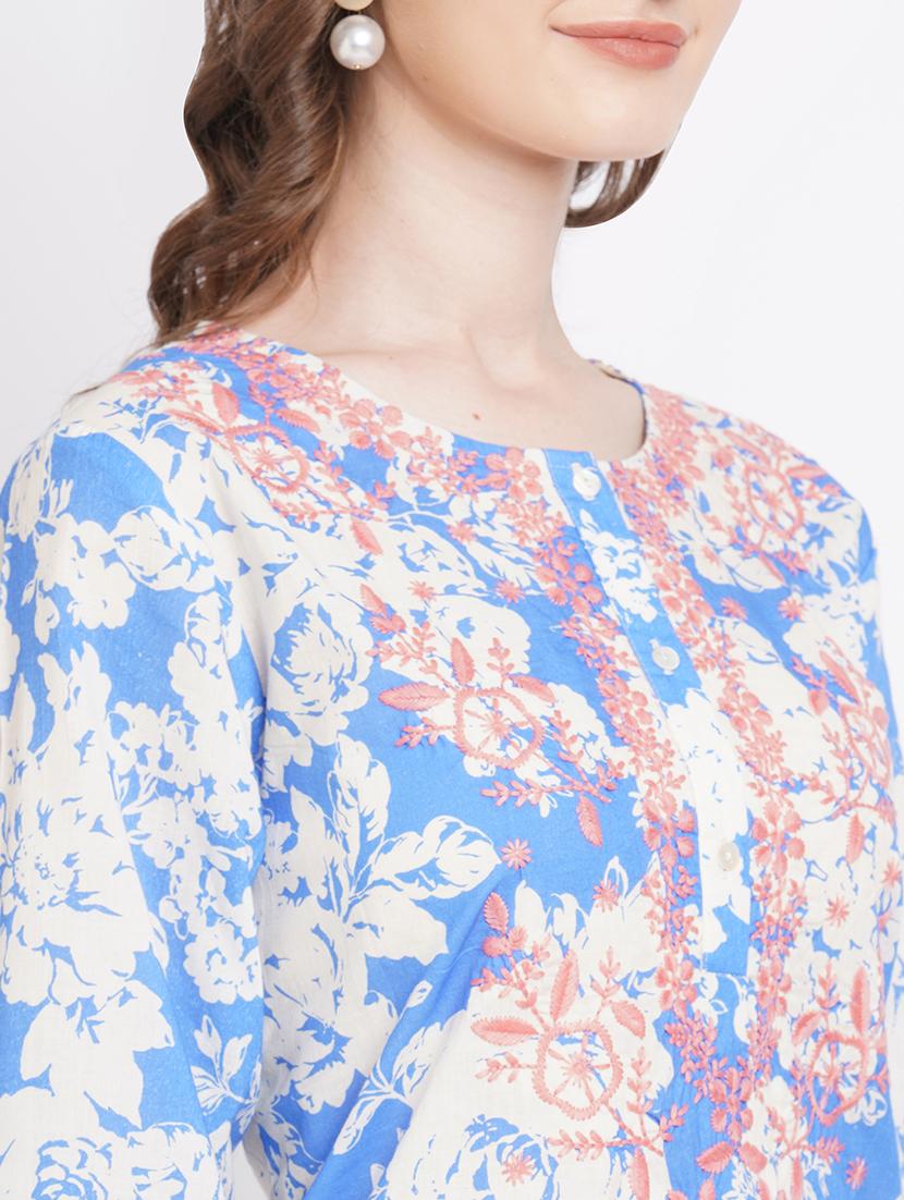 women floral round neck straight kurta - 21631310 - Standard Image - 5
