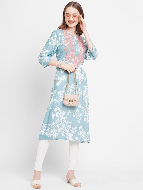 women floral round neck straight kurta - 21631316 -  Standard Image - 0
