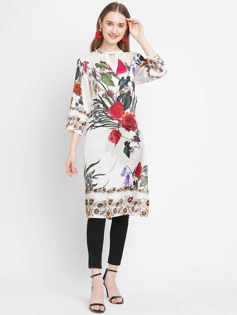 women floral key hole neck straight kurta - 21631320 - Zoom Image - 0