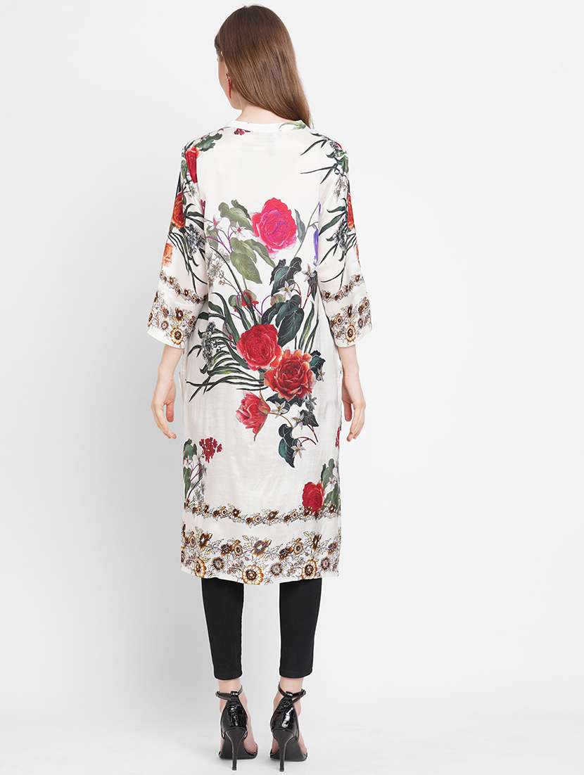 women floral key hole neck straight kurta - 21631320 - Standard Image - 3