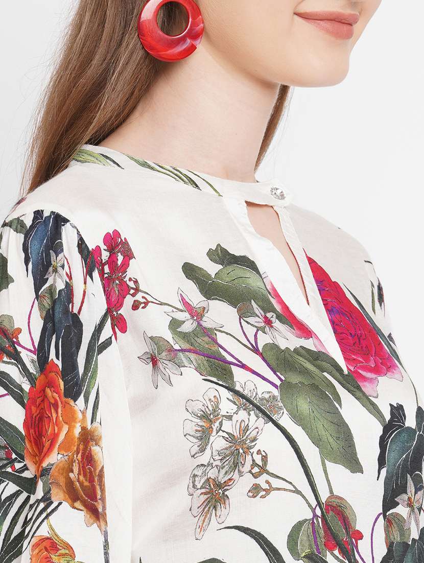 women floral key hole neck straight kurta - 21631320 - Standard Image - 5