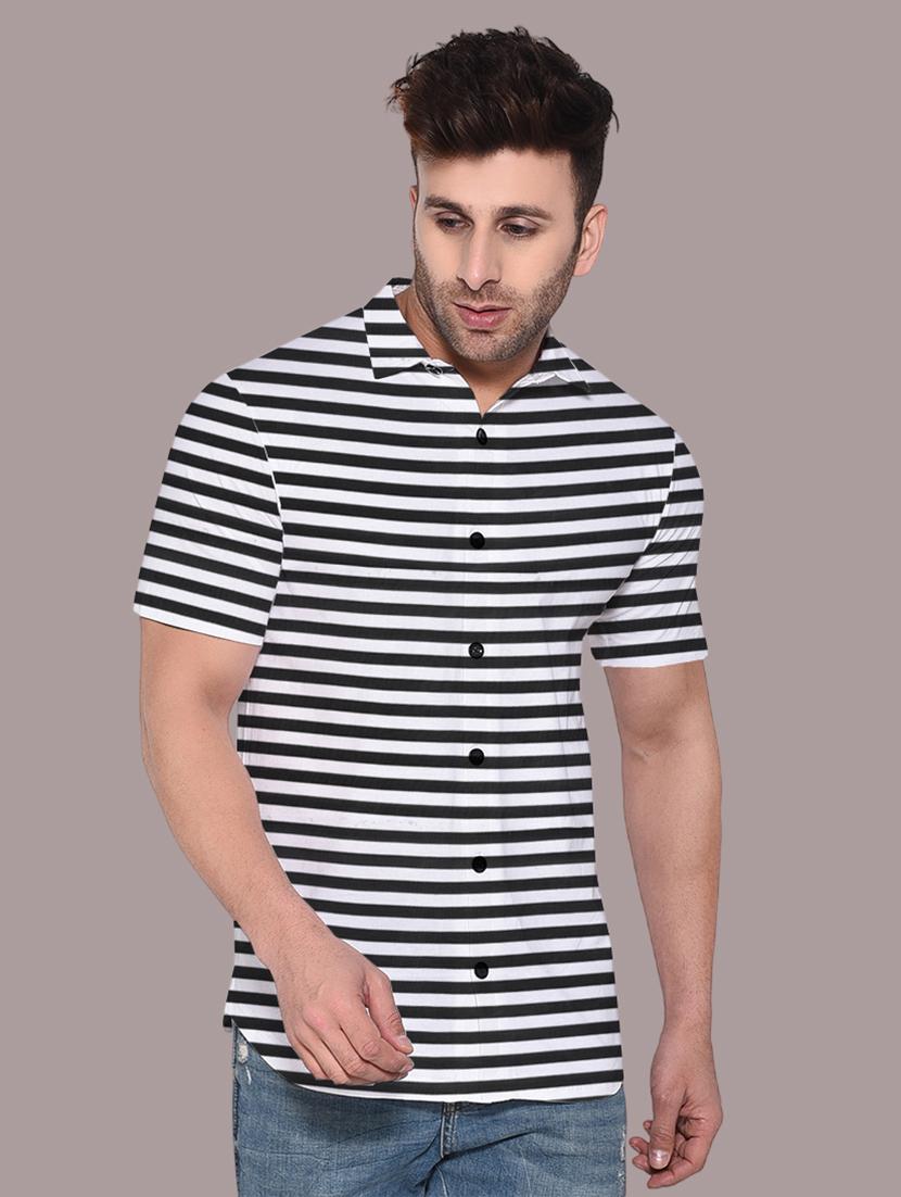 men slim fit striped short sleeve casual shirt - 21631888 - Zoom Image - 0