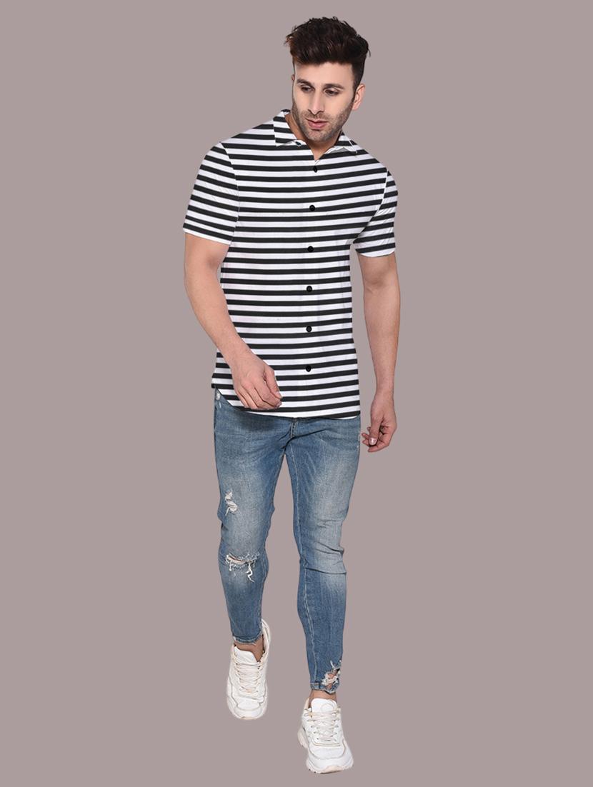 men slim fit striped short sleeve casual shirt - 21631888 - Standard Image - 3