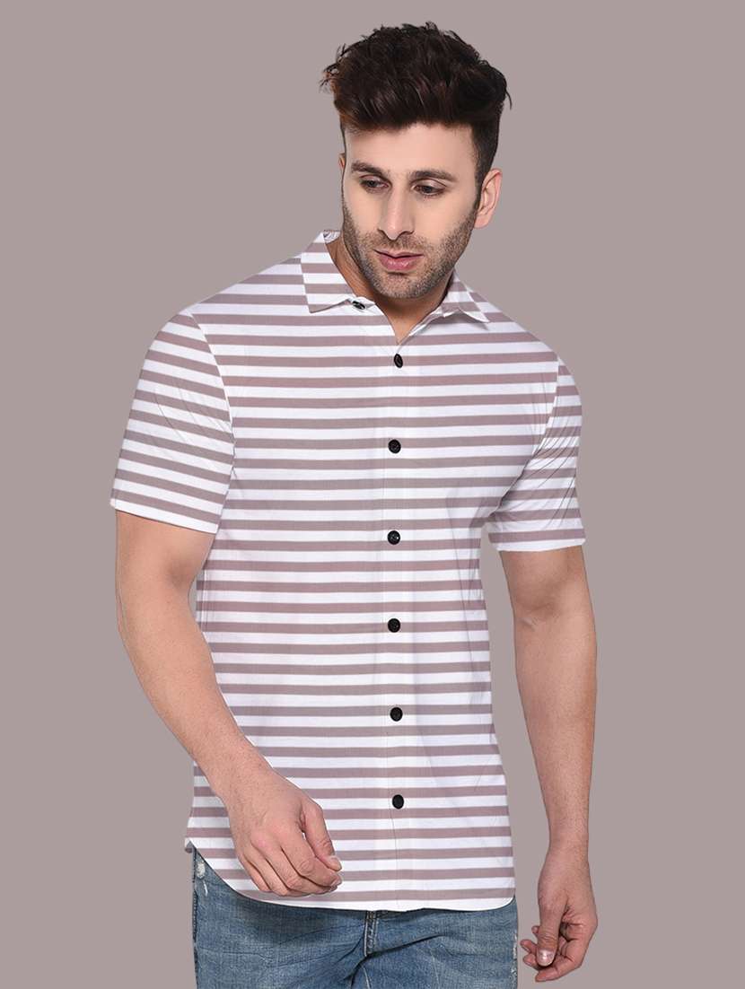 men slim fit striped short sleeve casual shirt - 21631893 -  Zoom Image - 0