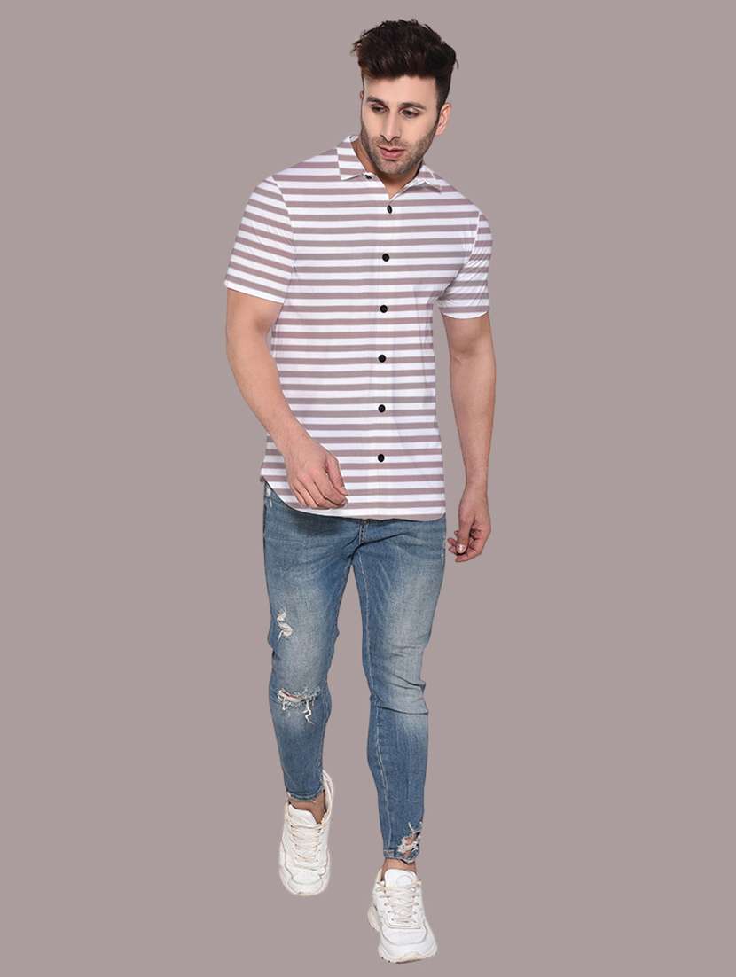men slim fit striped short sleeve casual shirt - 21631893 - Standard Image - 3