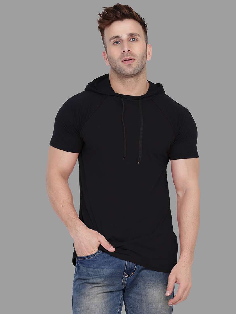 men slim fit plain hood neck t-shirt