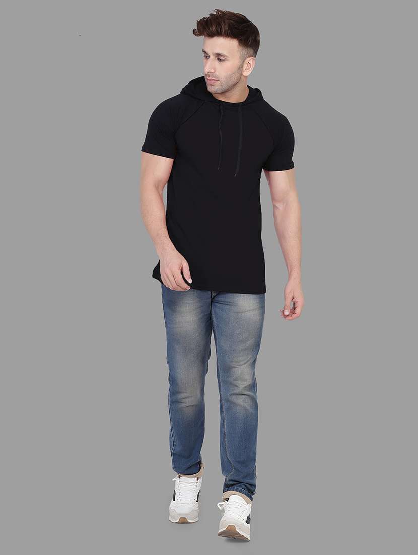 men slim fit plain hood neck t-shirt - 21631901 - Standard Image - 3