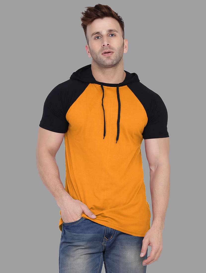 men slim fit color block hood neck t-shirt