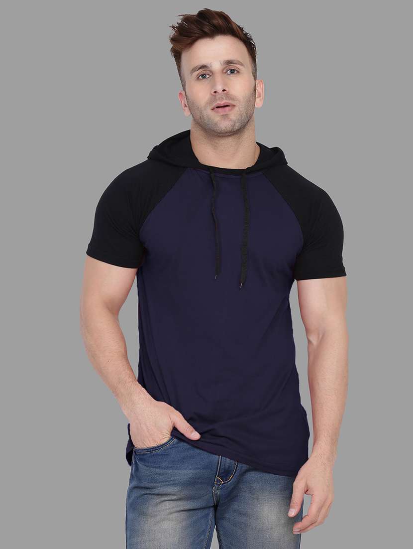 men slim fit color block hood neck t-shirt