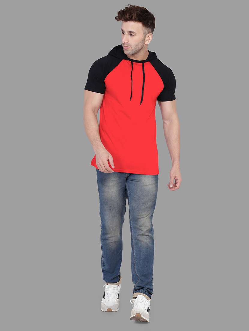men slim fit color block hood neck t-shirt - 21631906 - Standard Image - 3