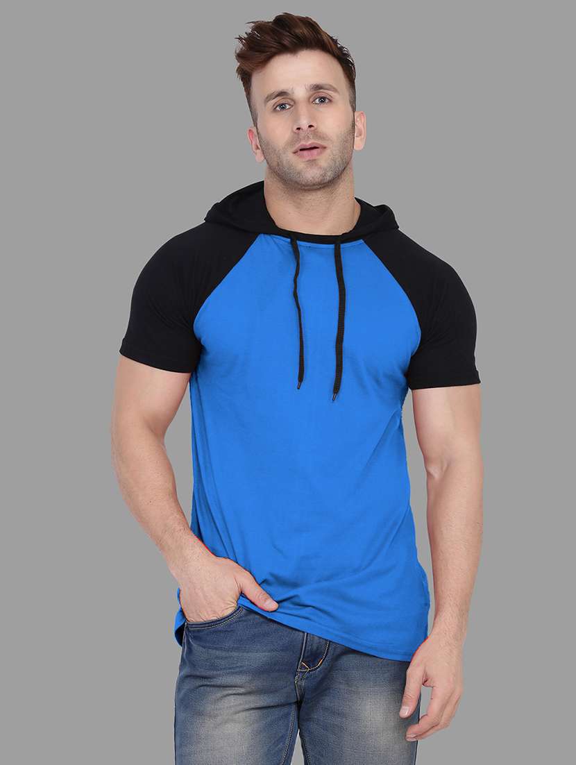 men slim fit color block hood neck t-shirt - 21631907 -  Zoom Image - 0