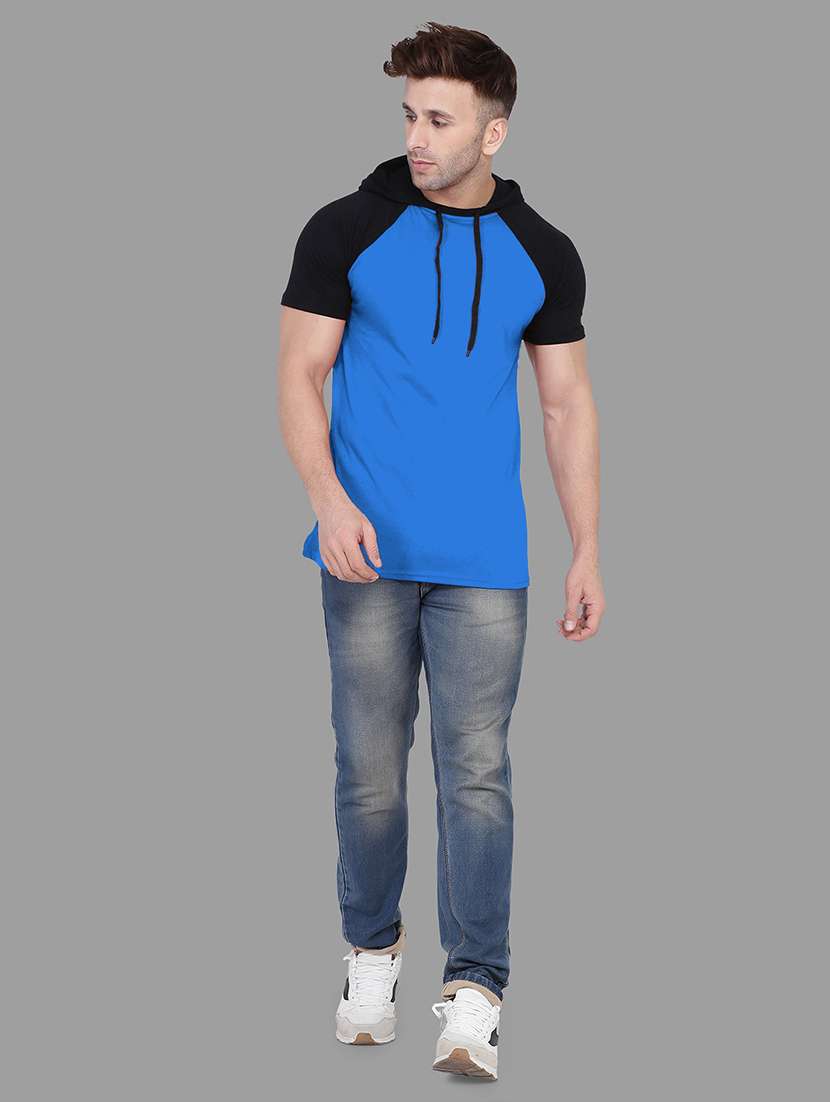 men slim fit color block hood neck t-shirt - 21631907 - Standard Image - 3