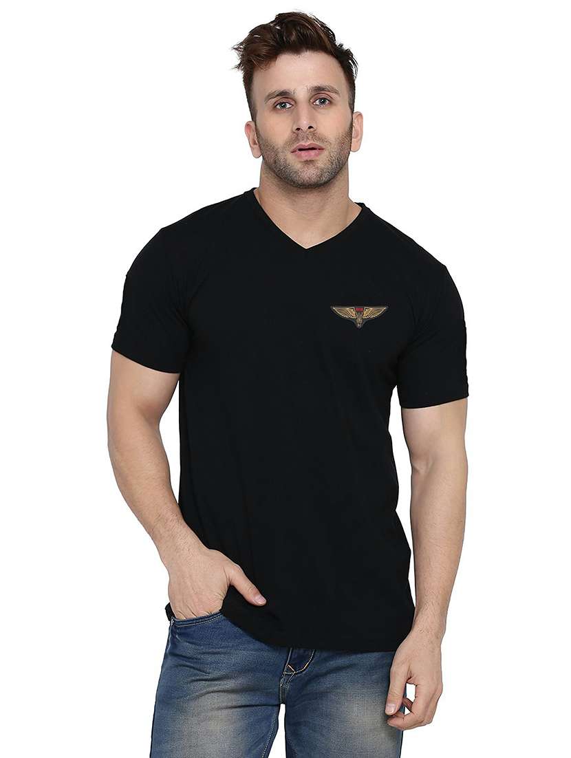 men slim fit placement printed v neck short sleeve t-shirt