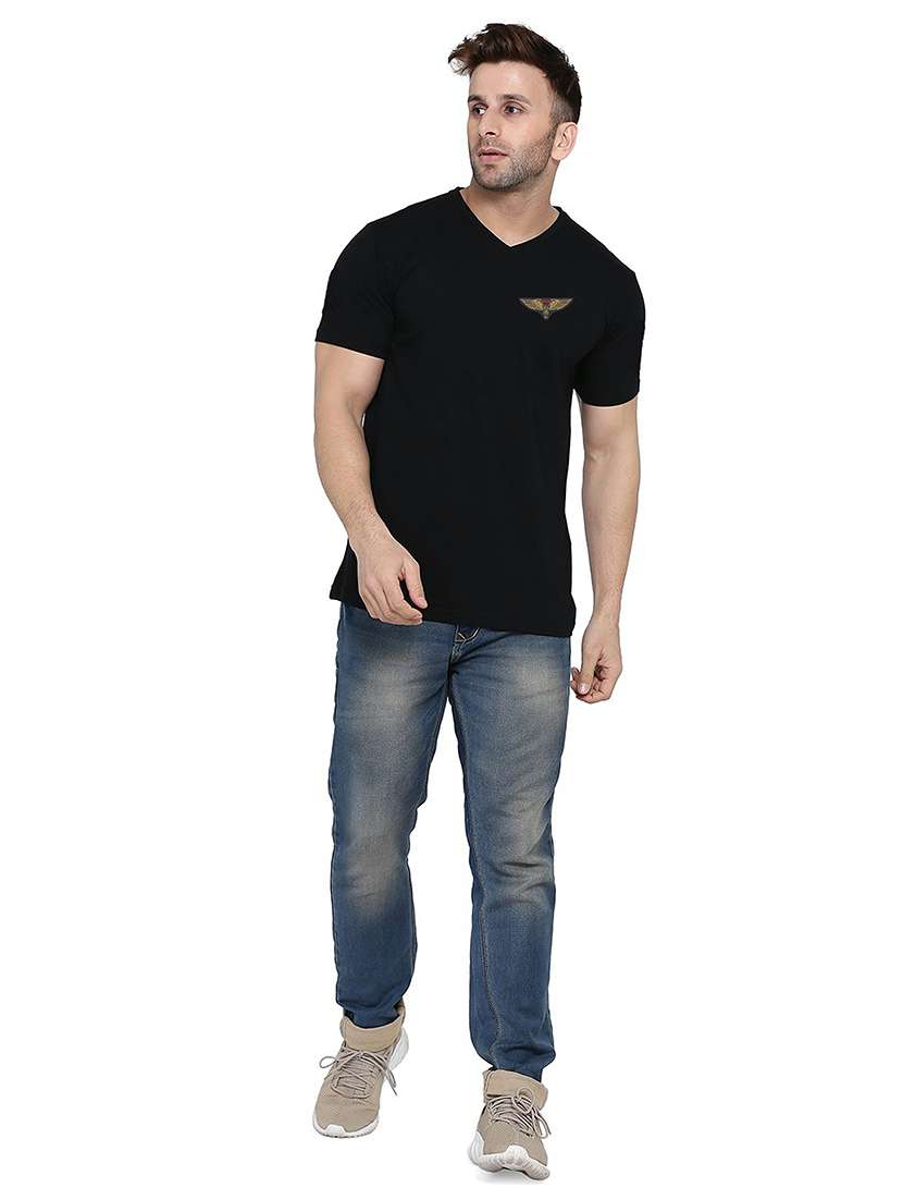 men slim fit placement printed v neck short sleeve t-shirt - 21631945 -  Standard Image - 3