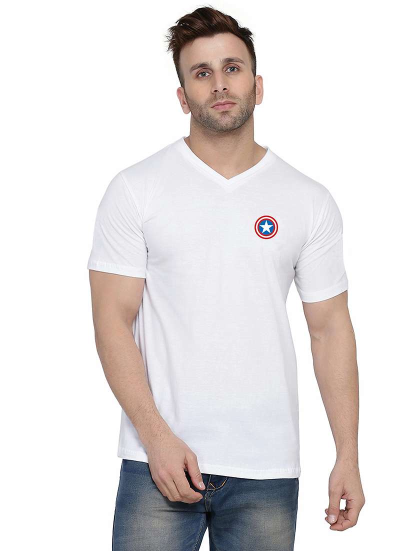 men slim fit placement printed v neck short sleeve t-shirt