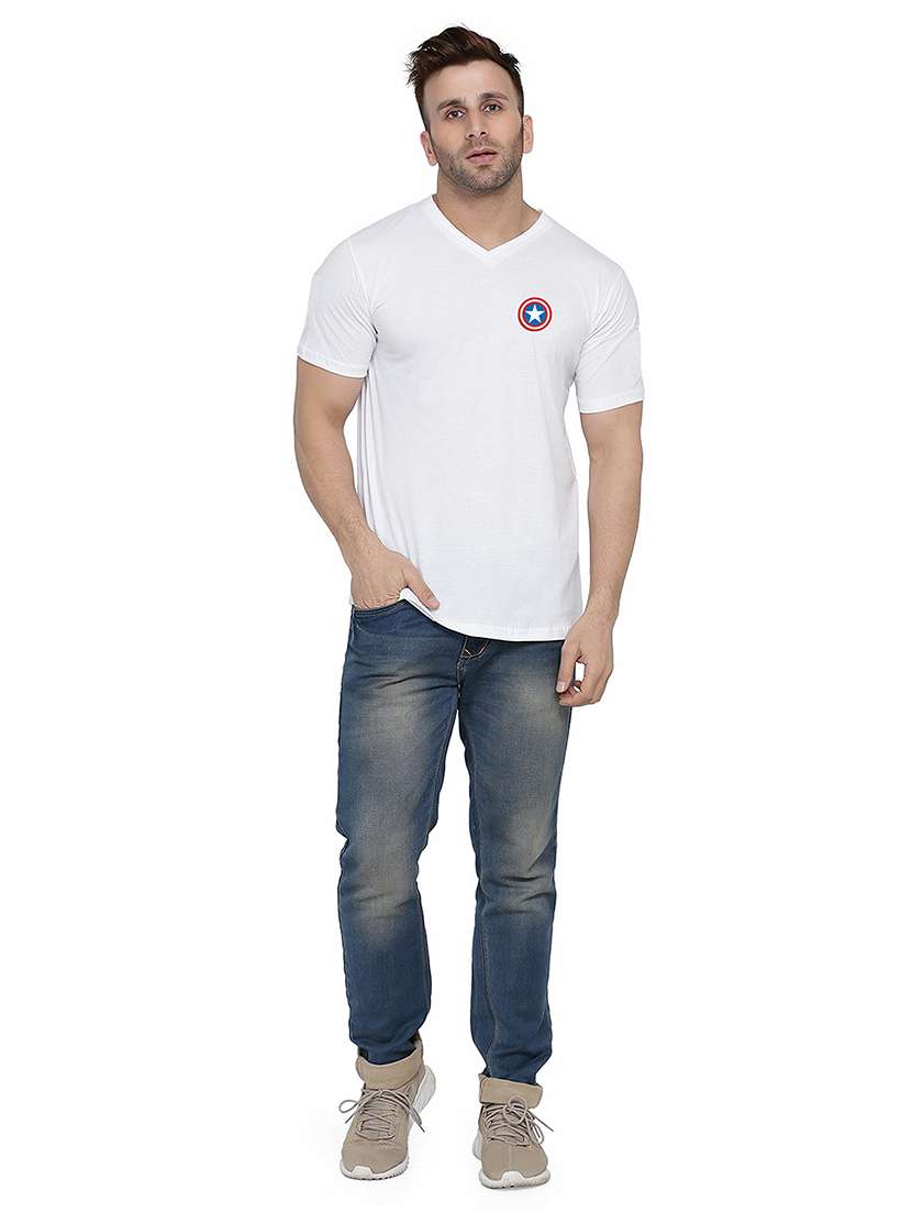 men slim fit placement printed v neck short sleeve t-shirt - 21631952 -  Standard Image - 3