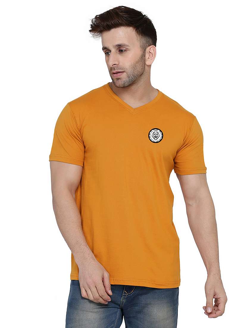 men slim fit placement printed v neck short sleeve t-shirt - 21631963 -  Zoom Image - 0