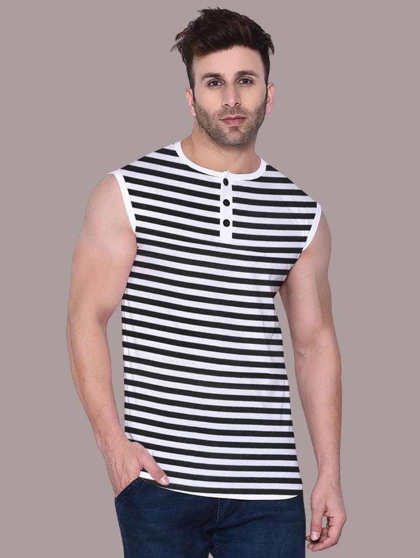 men slim fit striped sleeveless t-shirt - 21631976 -  Zoom Image - 0