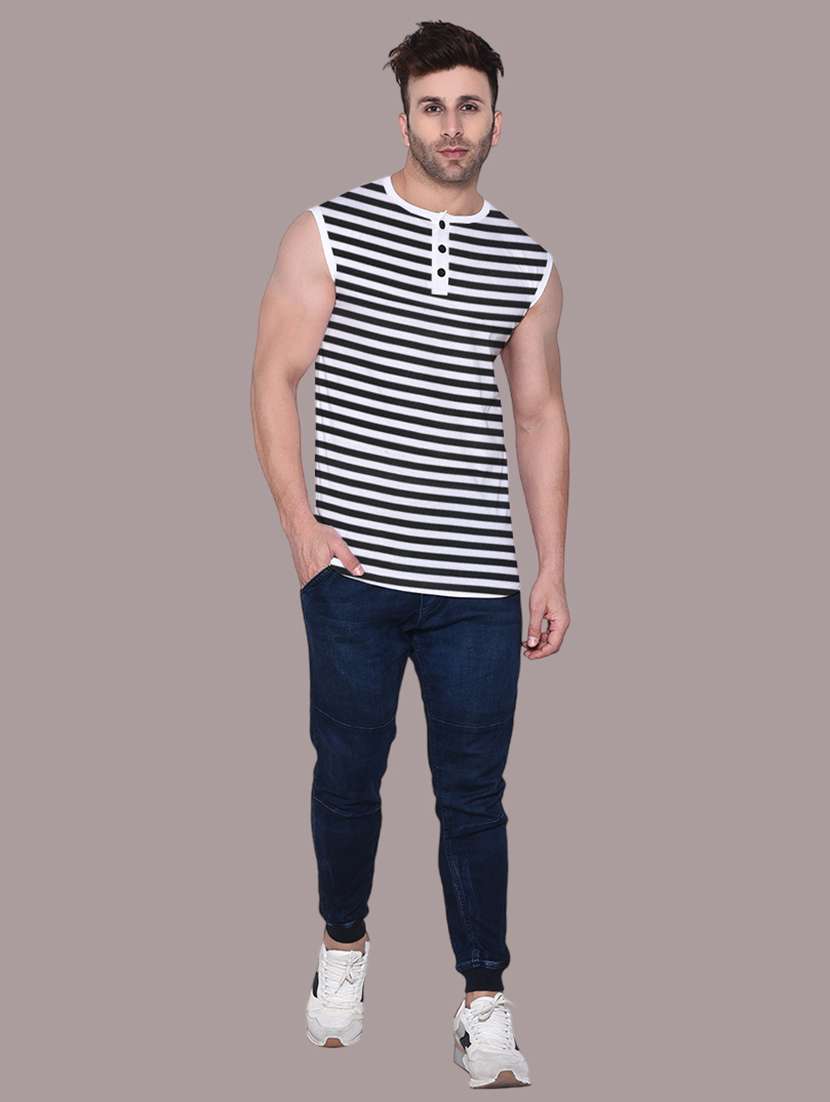 men slim fit striped sleeveless t-shirt - 21631976 -  Standard Image - 3