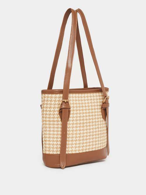 women tan textured handbag - 21631986 - Standard Image - 0