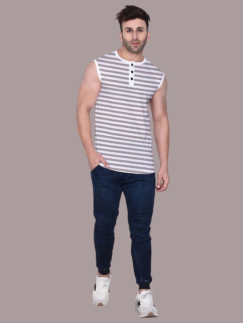 men slim fit striped sleeveless t-shirt - 21631991 -  Standard Image - 3