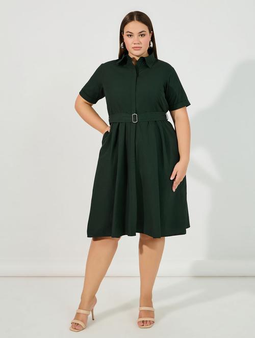 women green solid short sleeve a-line dress - 21631995 -  Standard Image - 0
