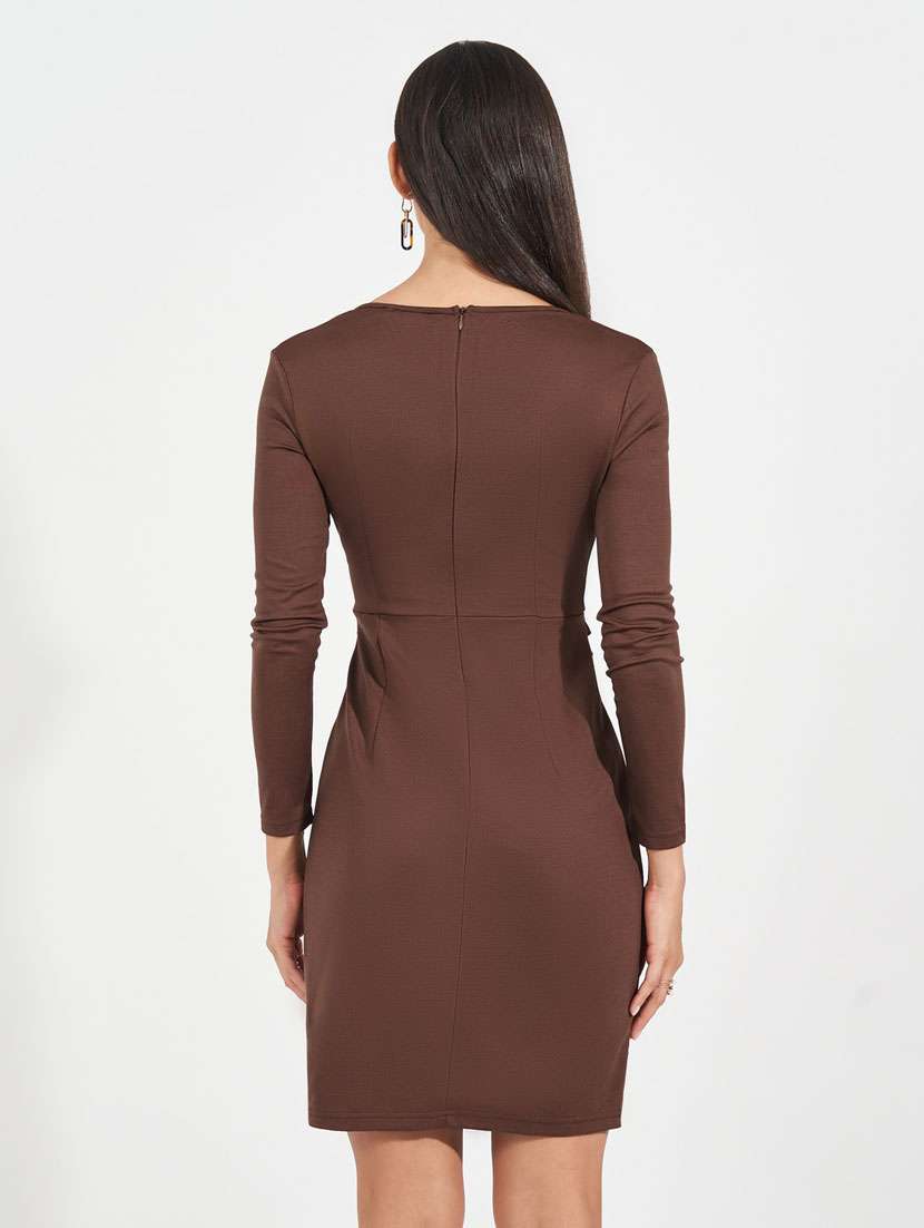 women overlap neck solid wrap dress - 21631998 -  Standard Image - 3