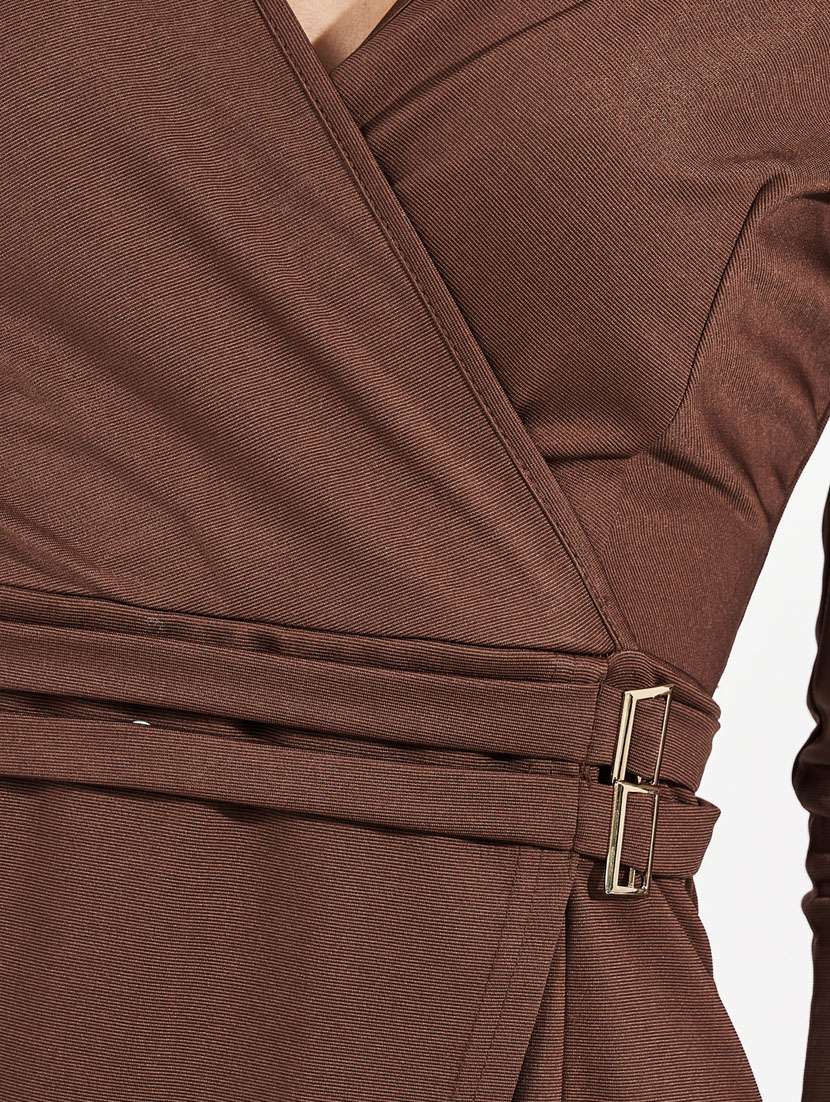 women overlap neck solid wrap dress - 21631998 -  Standard Image - 5