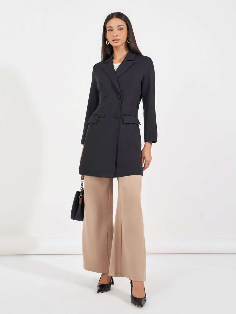 women black solid full sleeve trench coat - 21631999 -  Standard Image - 3