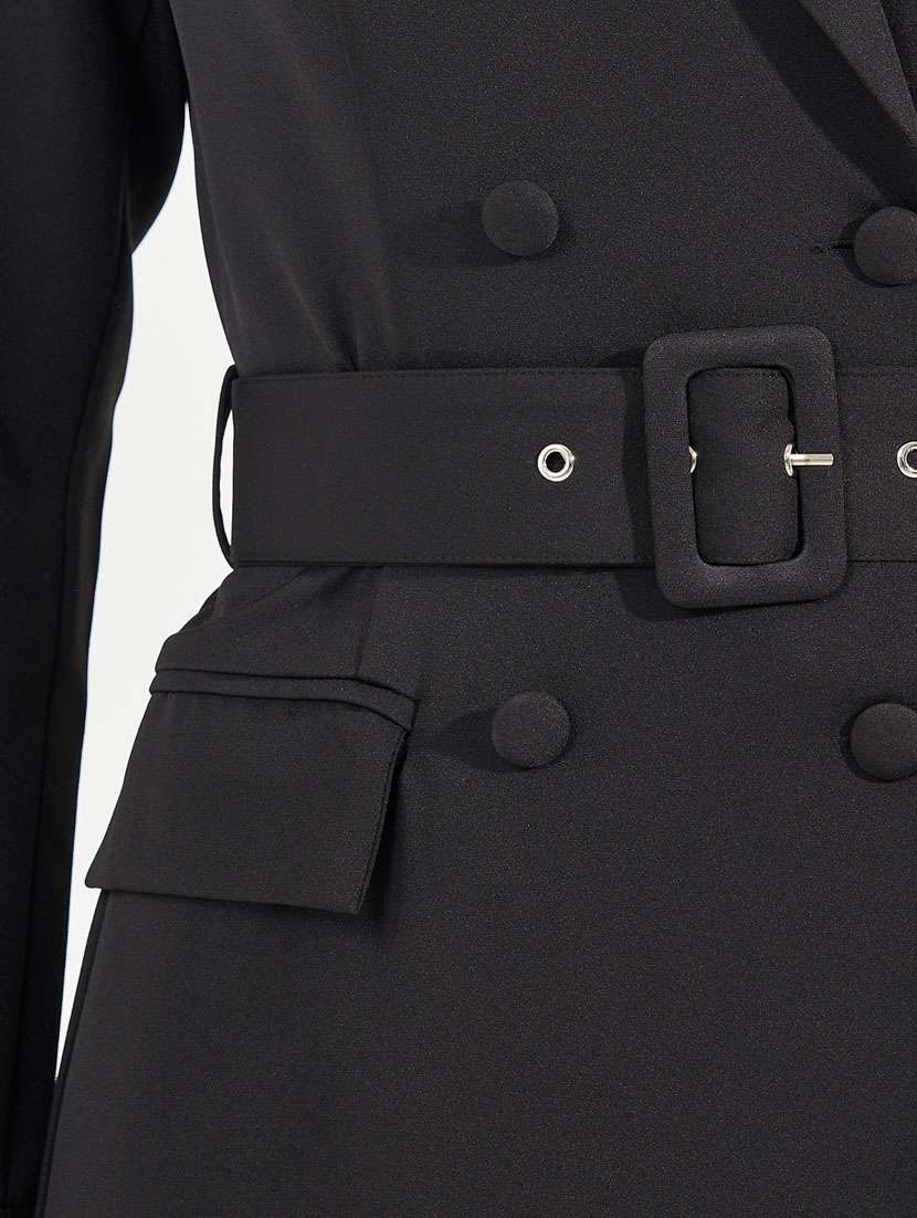 women black solid full sleeve trench coat - 21631999 -  Standard Image - 5