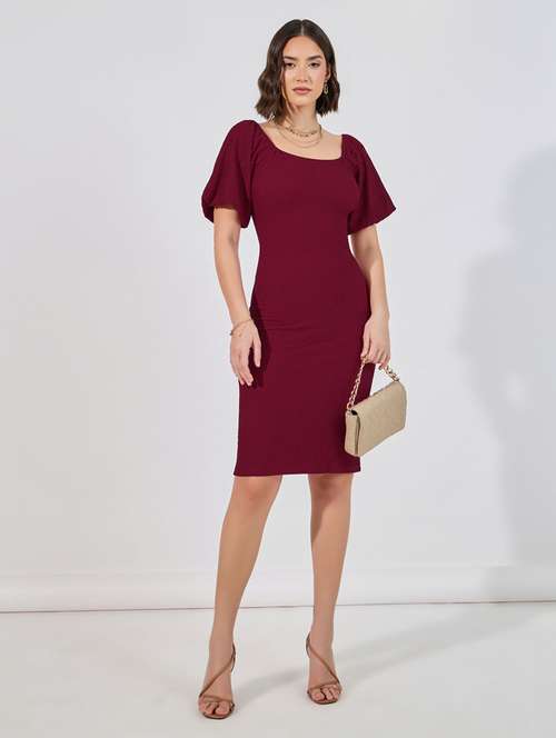 women square neck solid bodycon dress - 21632004 - Standard Image - 0