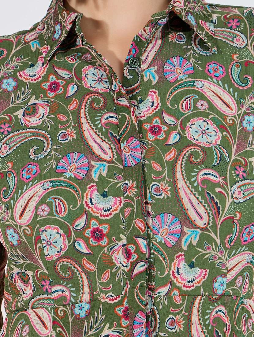 women green paisley long sleeve fit & flare dress - 21632009 - Standard Image - 5