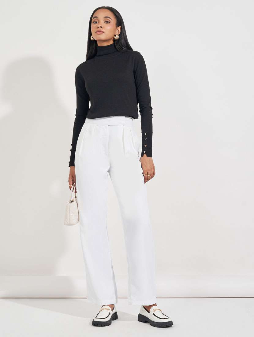 women solid ankle length wide leg trouser - 21632017 -  Standard Image - 3