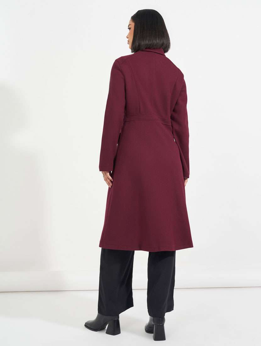 women maroon solid full sleeve overcoat - 21632024 -  Standard Image - 3
