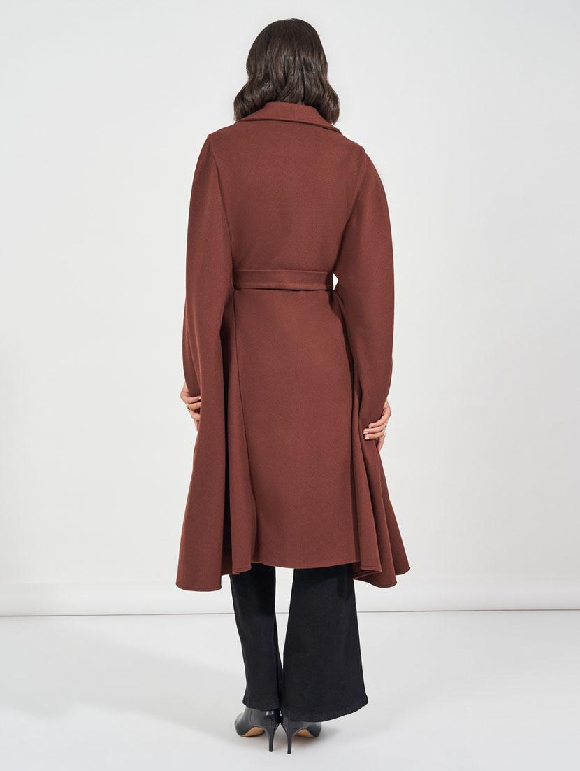 women brown solid long cape sleeve trenchcoat - 21632025 - Standard Image - 3