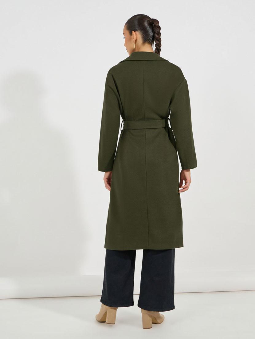 women olive solid full sleeve overcoat - 21632026 - Standard Image - 3