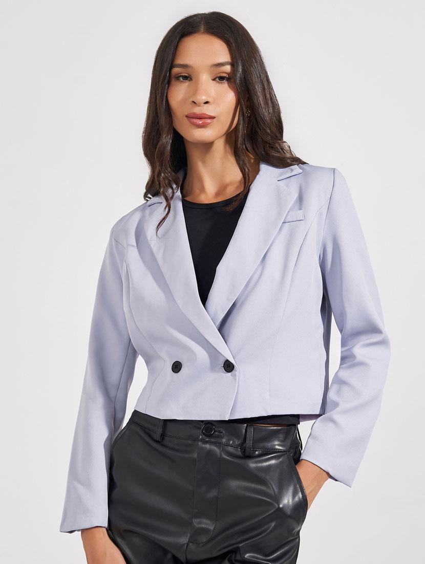 women solid crop casual blazer - 21632028 - Zoom Image - 0