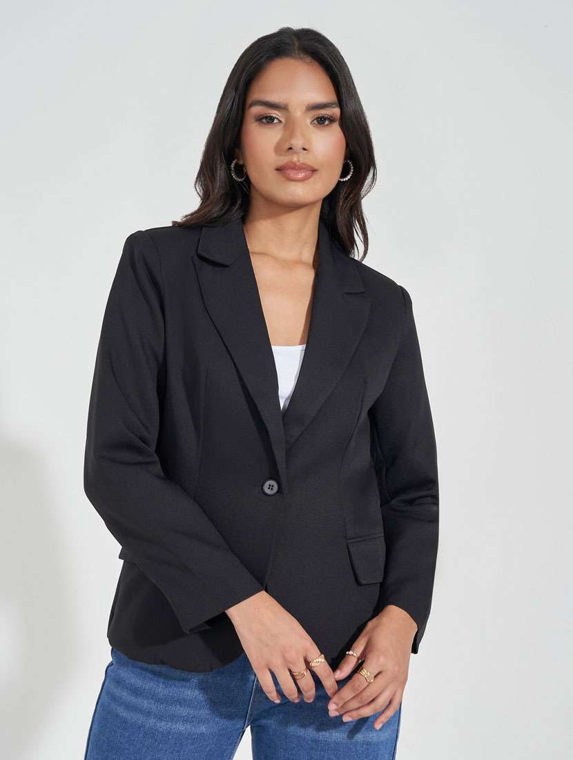 women black solid long sleeve casual blazer - 21632029 -  Zoom Image - 0