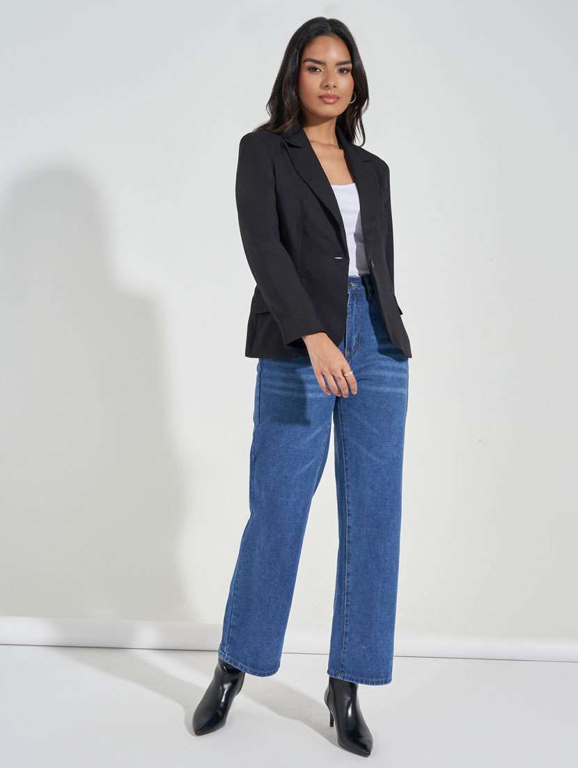 women black solid long sleeve casual blazer - 21632029 -  Standard Image - 3