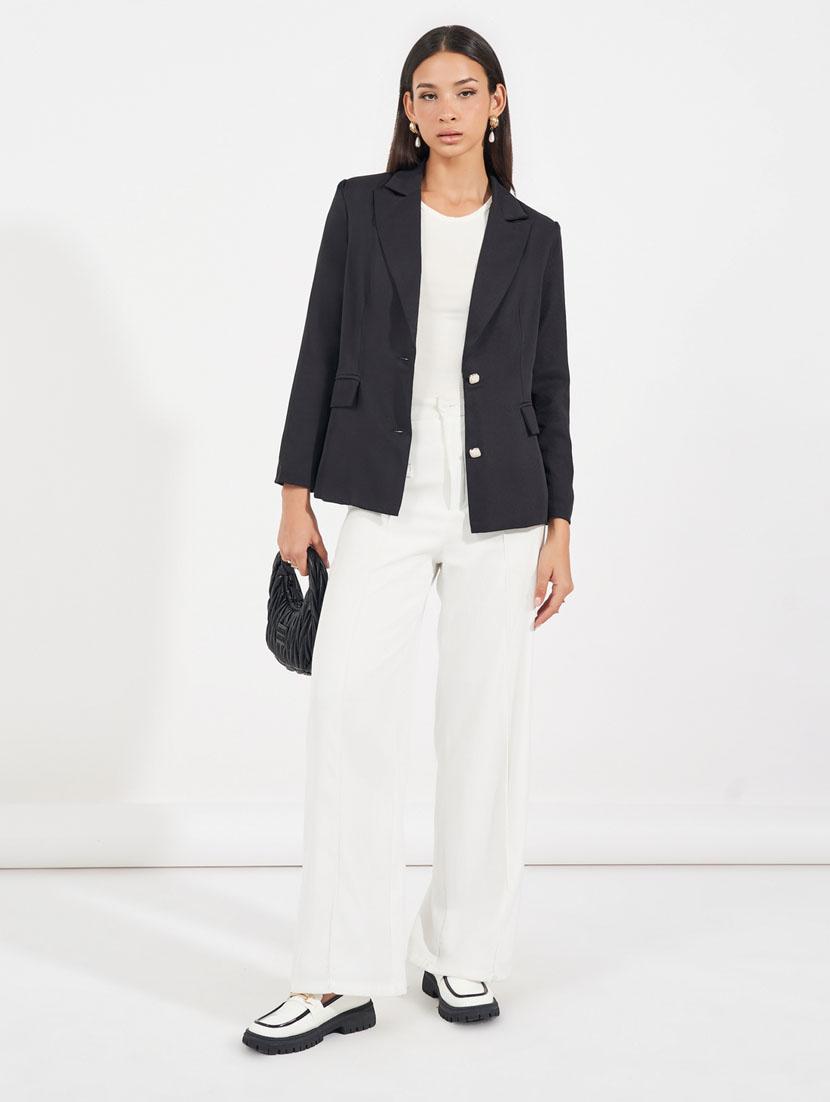 women lapel collar solid casual blazer - 21632031 - Standard Image - 5