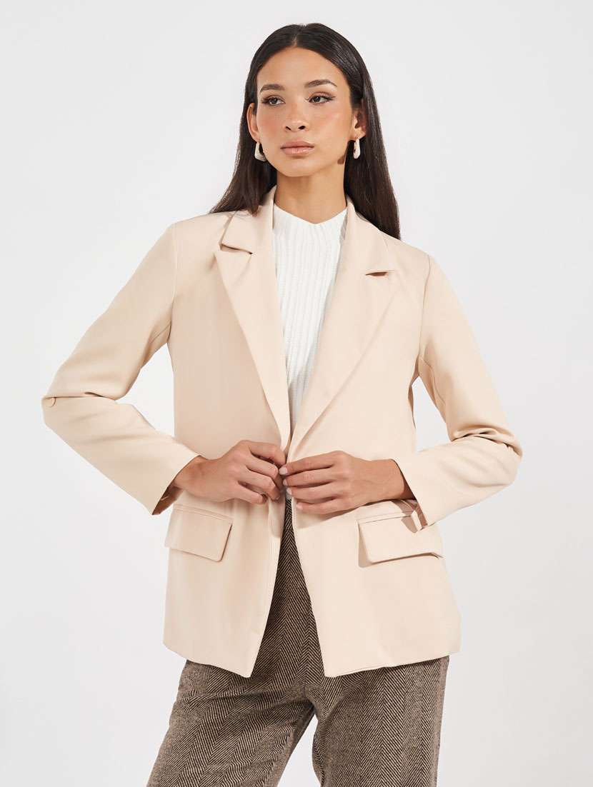 women solid long sleeve casual blazer