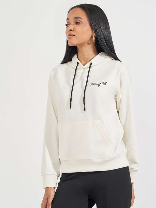 women cream placement print long sleeve sweatshirt - 21632045 - Standard Image - 0