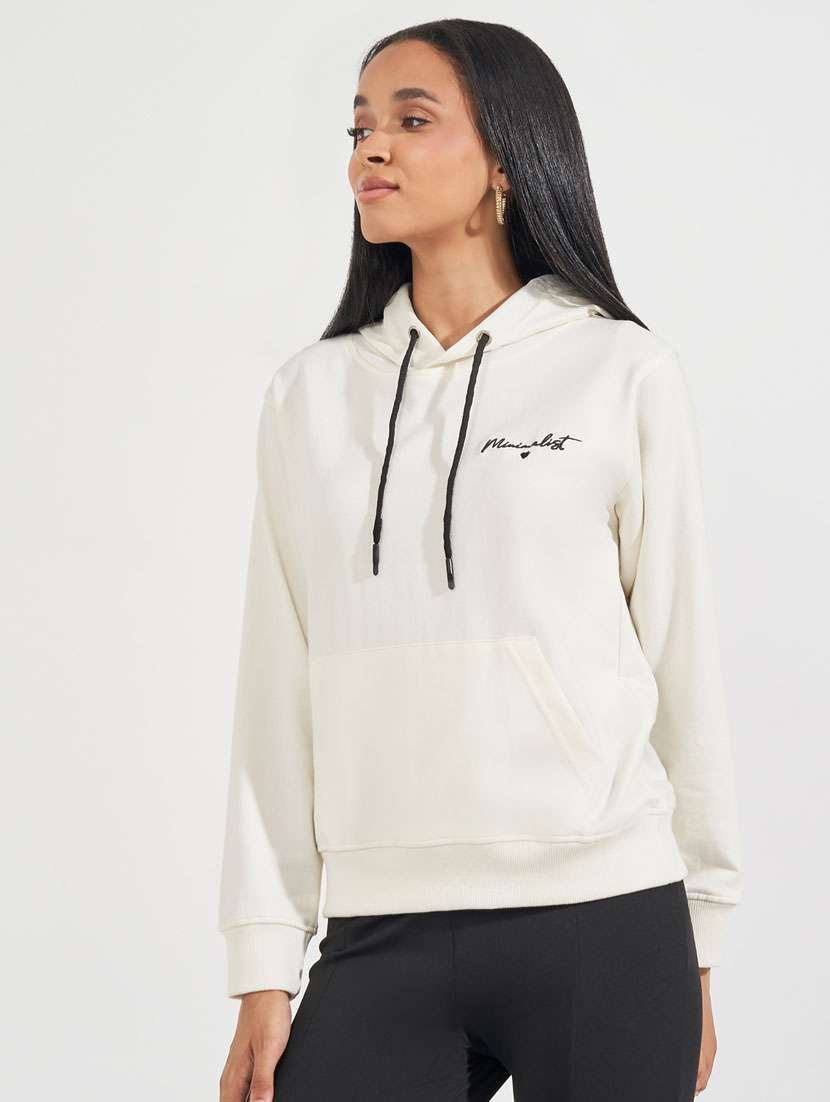 women cream placement print long sleeve sweatshirt - 21632045 - Zoom Image - 0