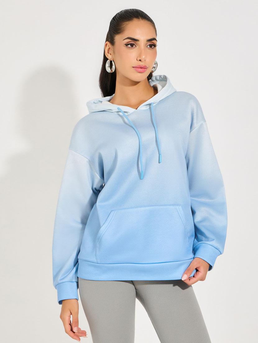 women light blue solid long sleeve sweatshirt