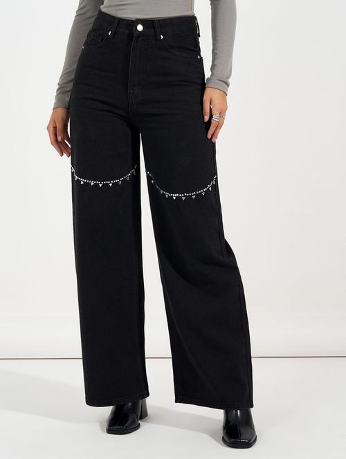 women black plain wide leg jeans - 21632061 -  Standard Image - 0