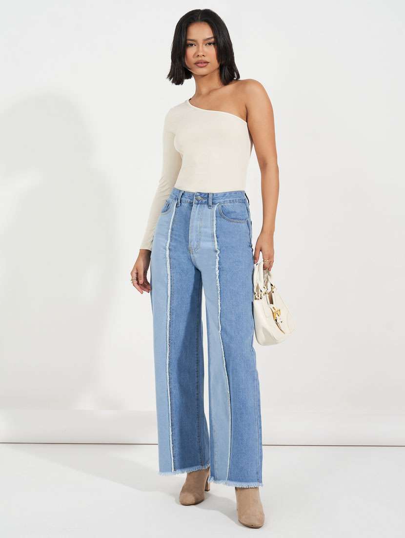 women light blue wide leg plain jeans - 21632062 -  Standard Image - 3
